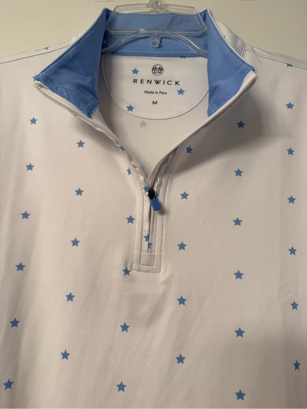 Renwick Women’s Quarter Zip Golf Pullover M White Blue Stars Stretch Peru